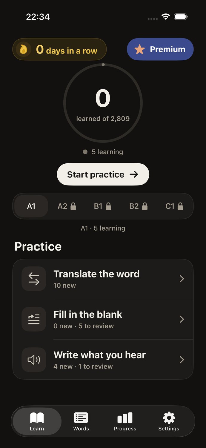 Learn screen with level switch A1 to C1